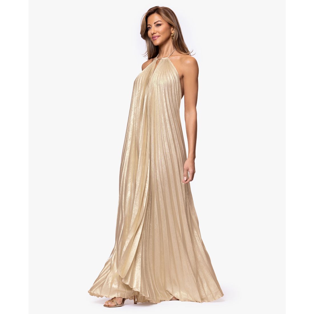 Xscape Women's Pleated Halter Neck Ball Gown
