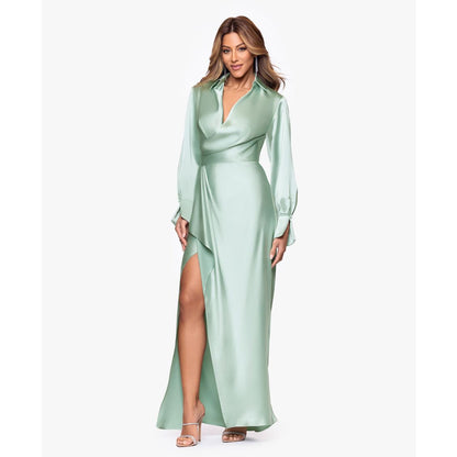 Xscape Women's Satin Shirtdress Gown
