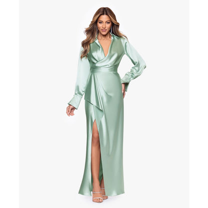 Xscape Women's Satin Shirtdress Gown
