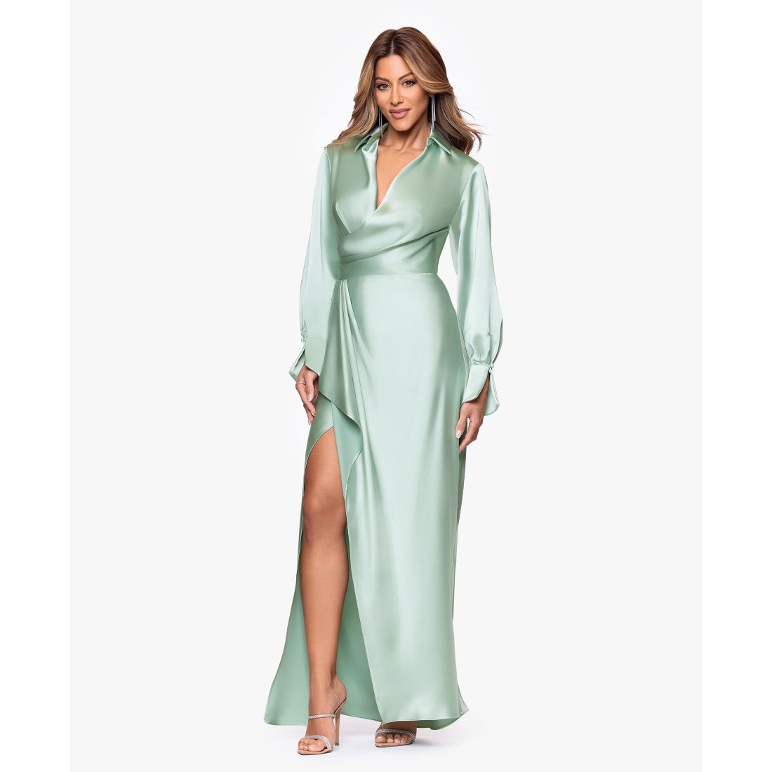 Xscape Women's Satin Shirtdress Gown