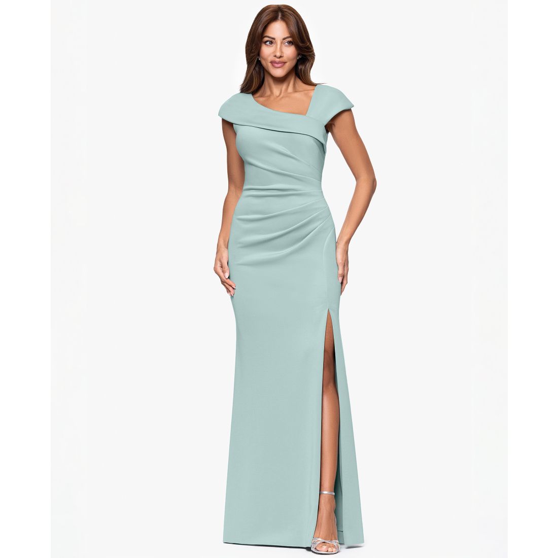 Xscape Petite Asymmetric Front Slit Evening Gown