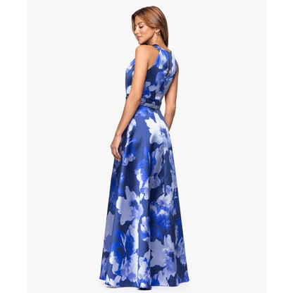Xscape Women's Long Printed Halter Neck Ball Gown