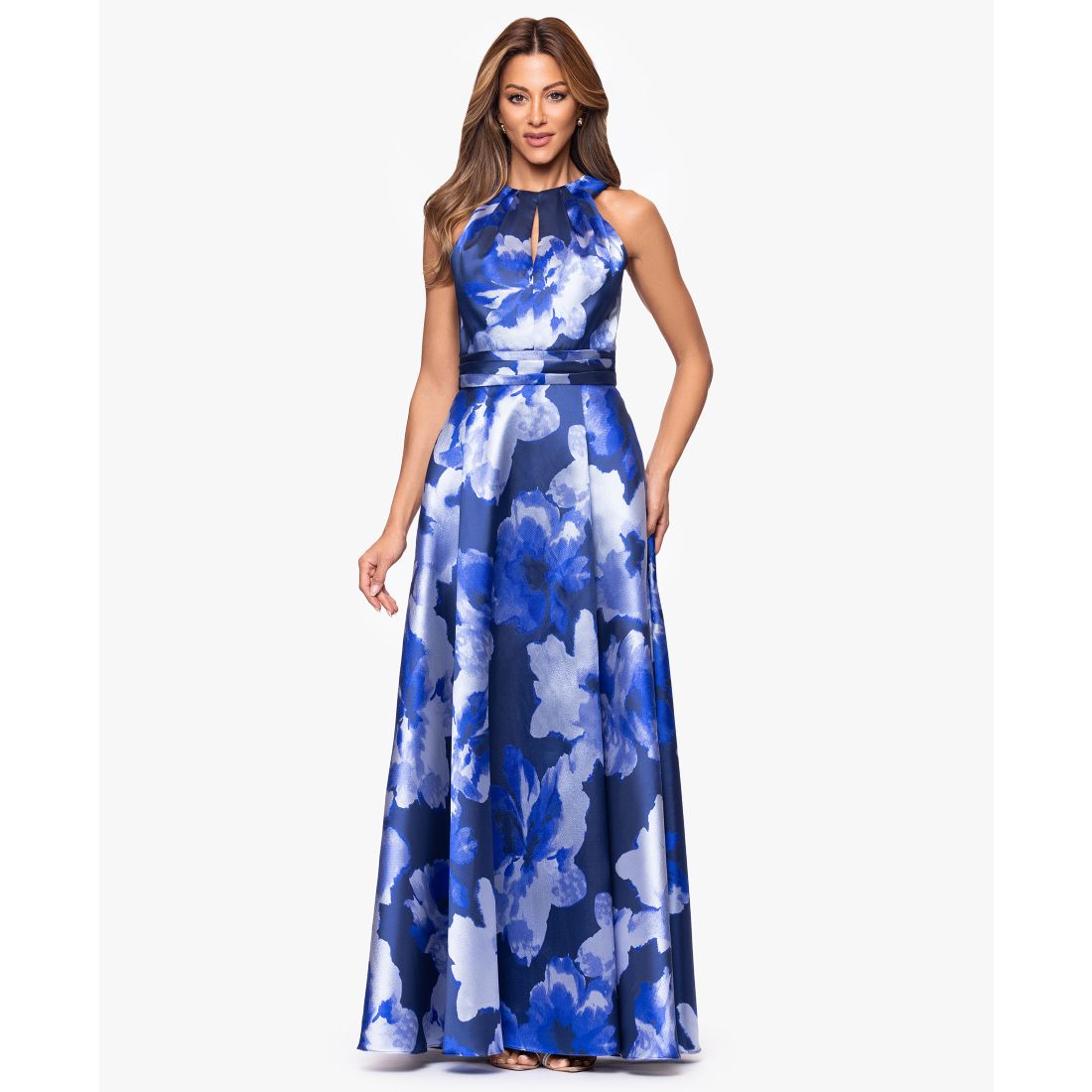 Xscape Women's Long Printed Halter Neck Ball Gown