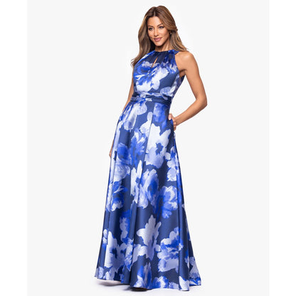 Xscape Women's Long Printed Halter Neck Ball Gown