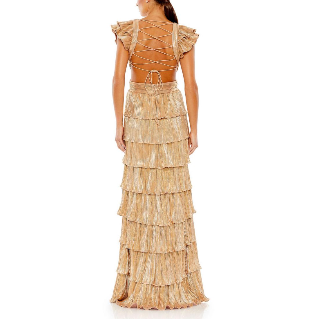 Women's Ieena Ruffle Tiered Criss Cross Lace Up Gown