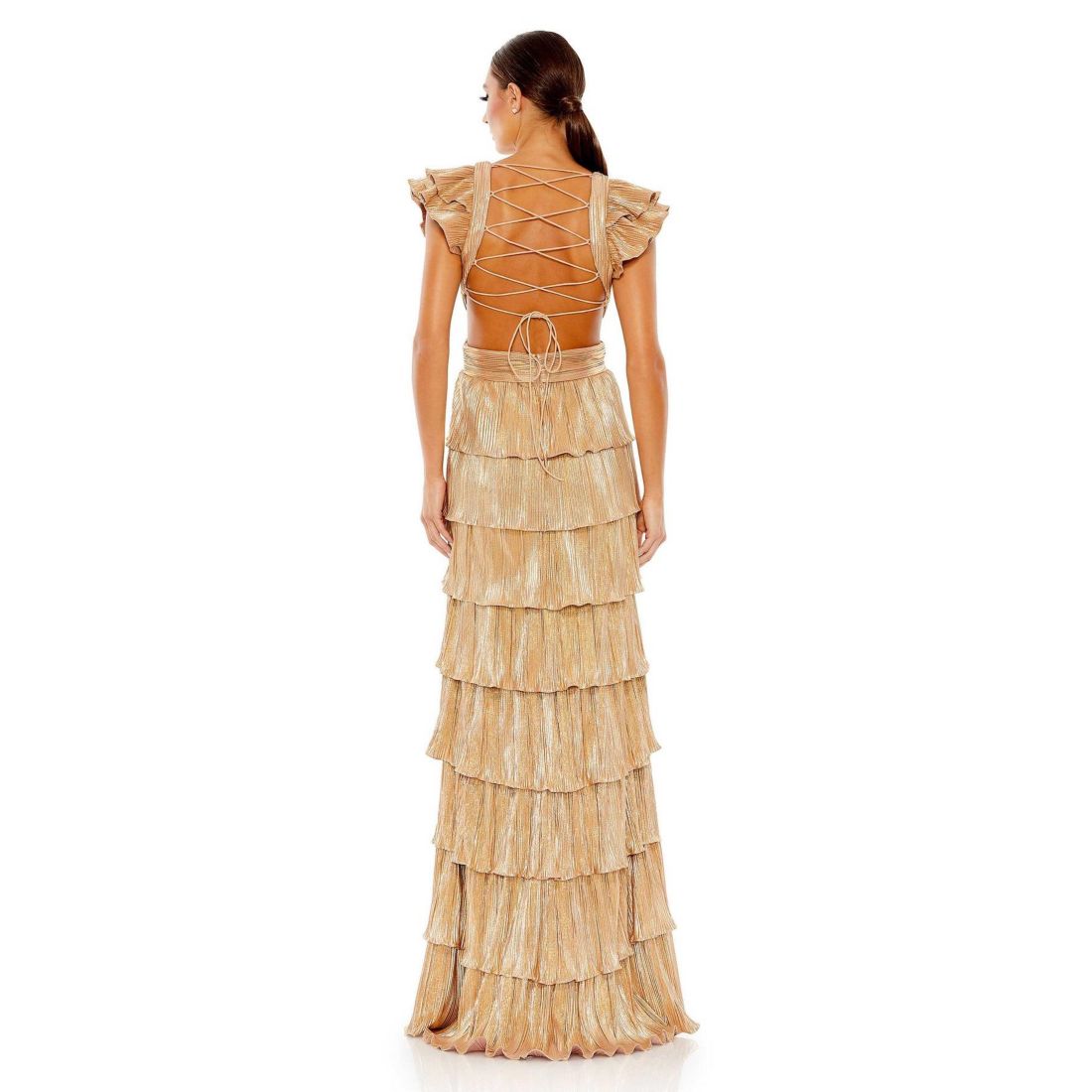 Women's Ieena Ruffle Tiered Criss Cross Lace Up Gown