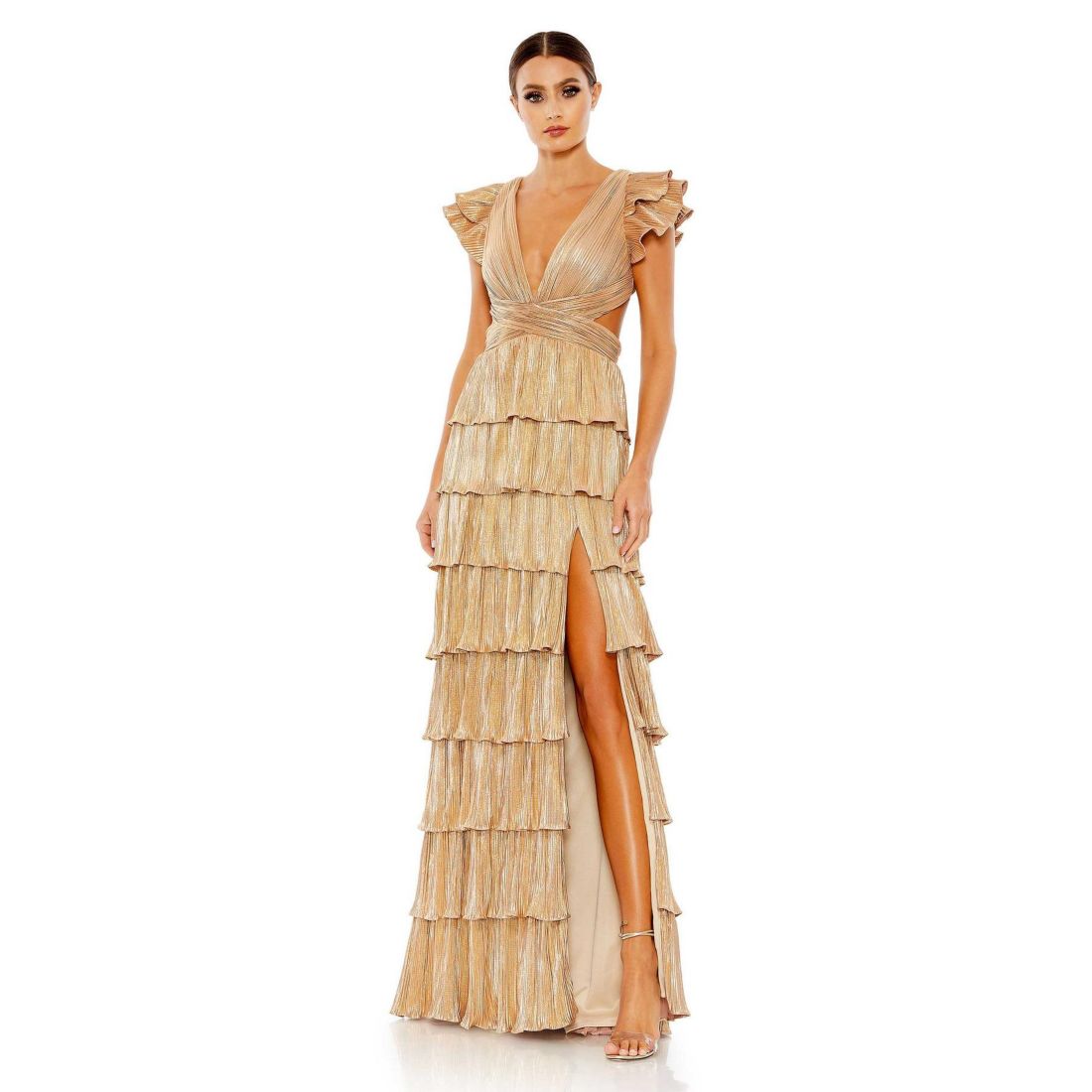 Women's Ieena Ruffle Tiered Criss Cross Lace Up Gown