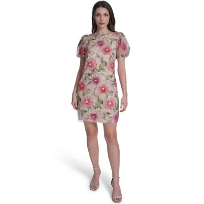 Eliza J Petite Printed Boat Neck Mini Dress