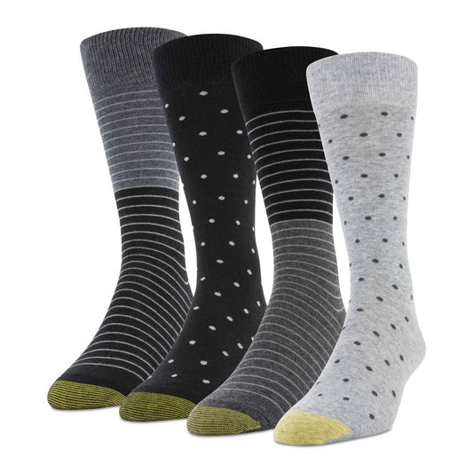 Men's 4-Pack Casual Dot Stripe Crew Socks, Created for Macy's - Grey Heather, Black, Black, Charcoal
