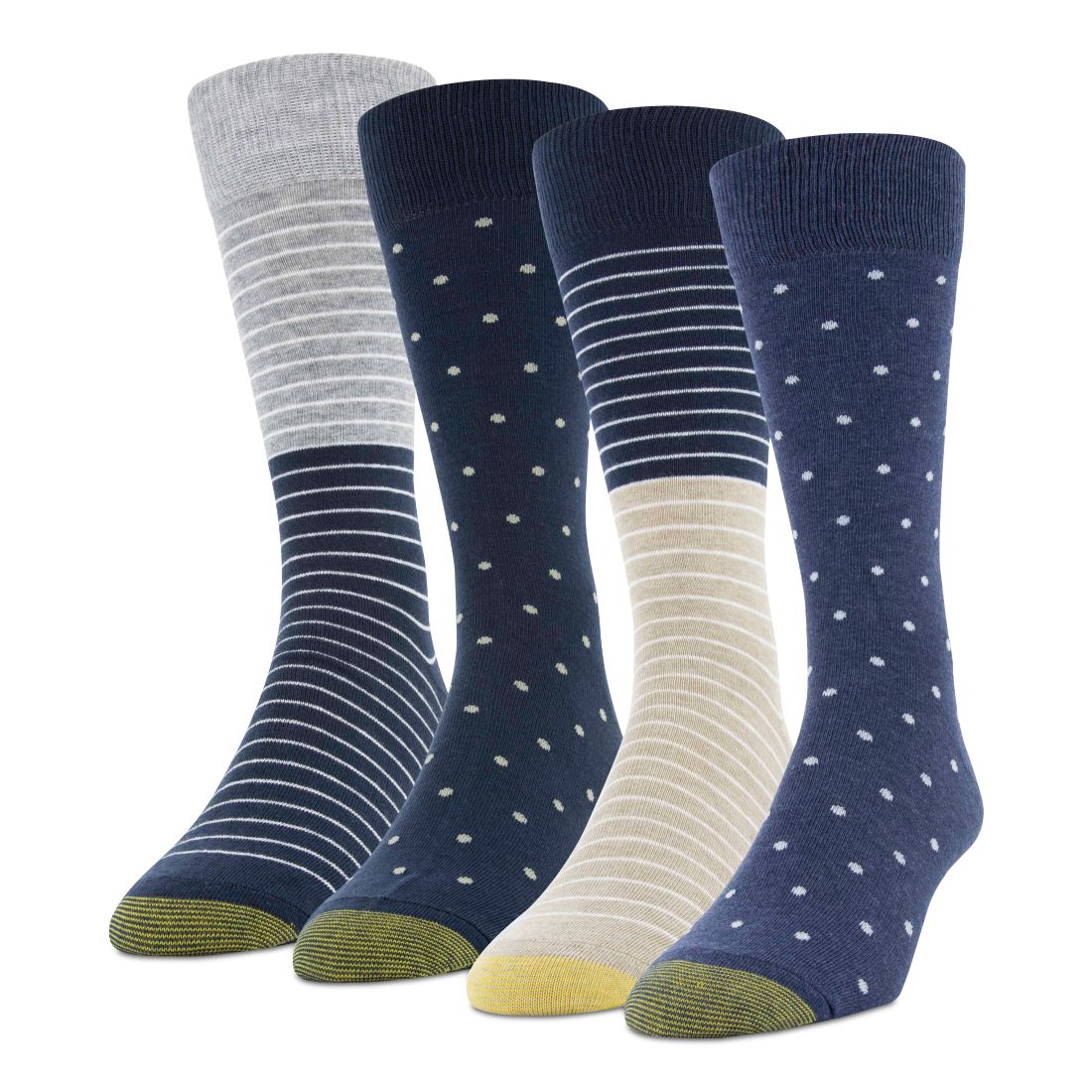 Men's 4-Pack Casual Dot Stripe Crew Socks, Created for Macy's - Grey Heather, Black, Black, Charcoal