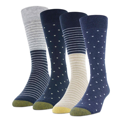 Men's 4-Pack Casual Dot Stripe Crew Socks, Created for Macy's - Grey Heather, Black, Black, Charcoal