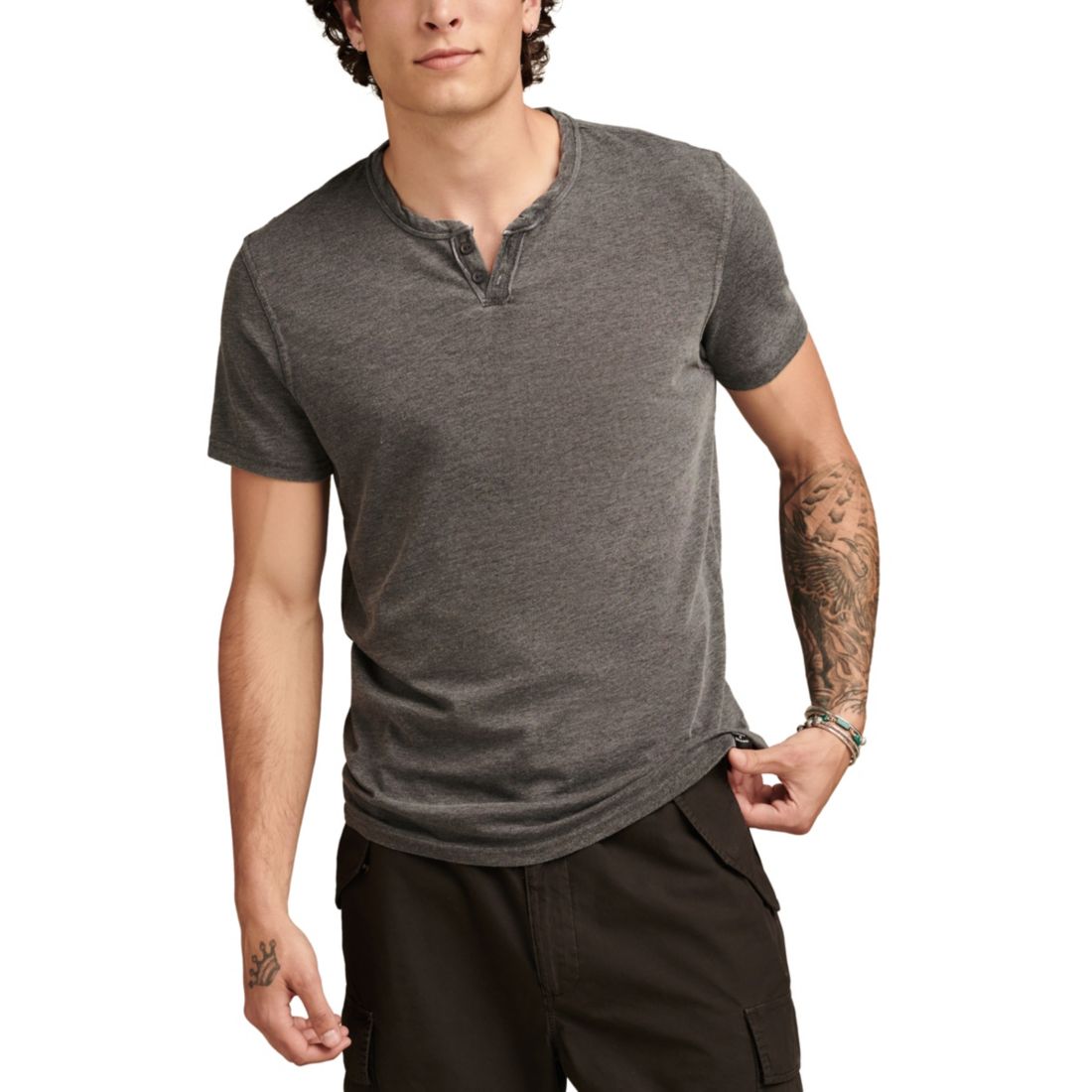 Lucky Brand Men's Venice Burnout Notch Short Sleeves T-shirt
