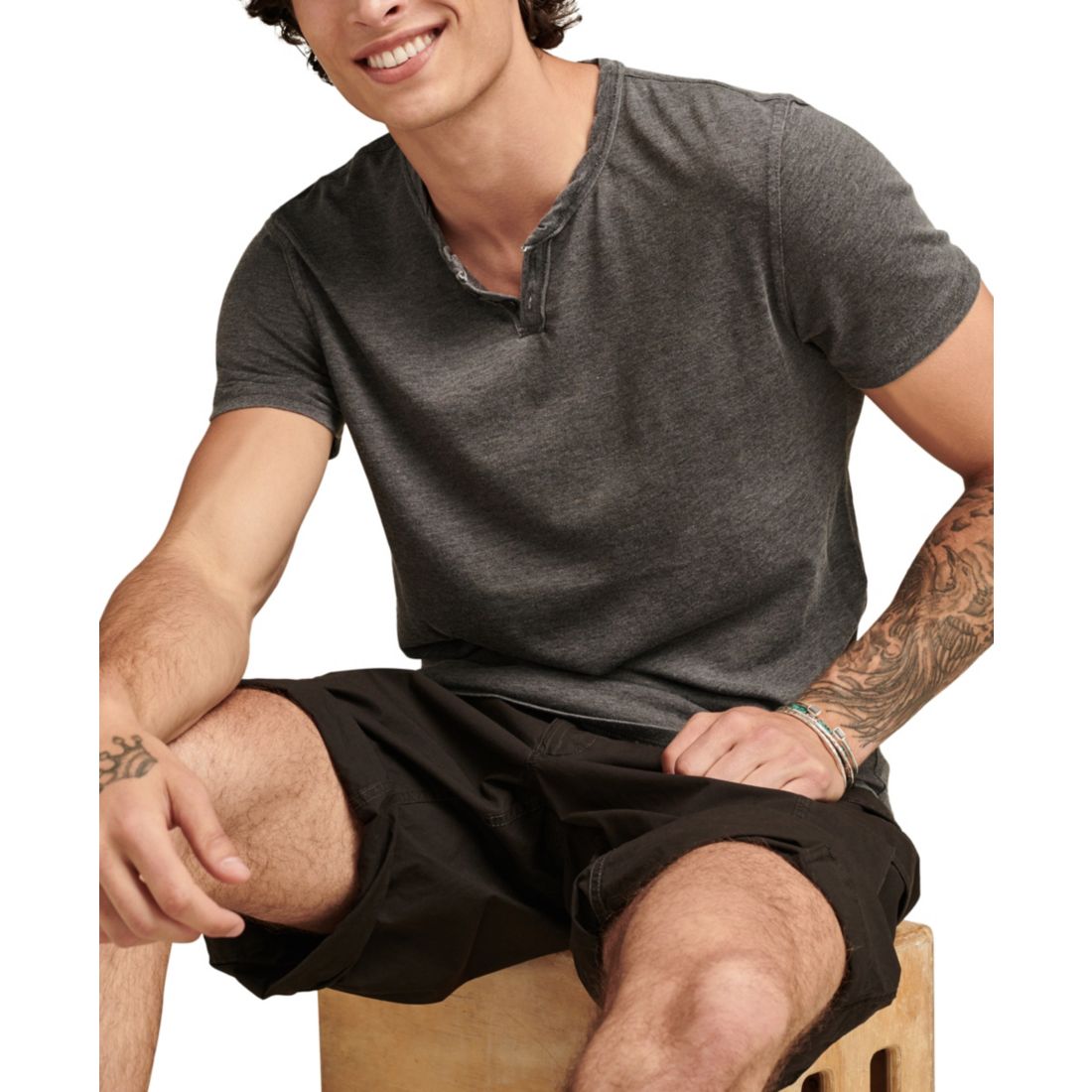 Lucky Brand Men's Venice Burnout Notch Short Sleeves T-shirt