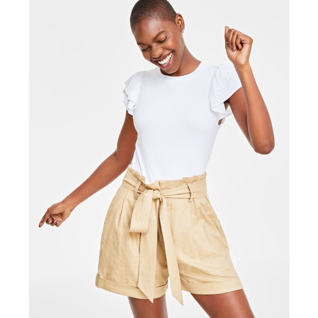On 34th Women's Flutter-Sleeve Ribbed Top, Created for Macy's