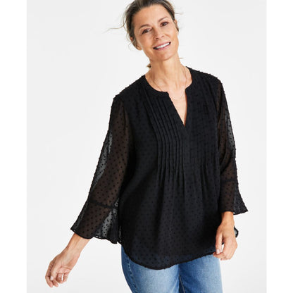 Style & Co Women's Textured Pintuck Ruffle Sleeve Top, Created for Macy's