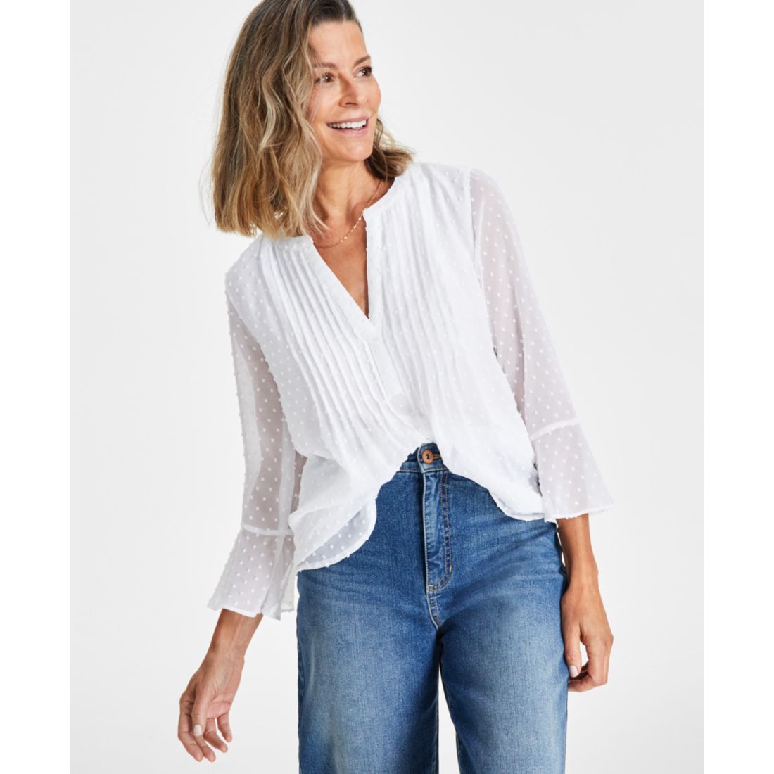 Style & Co Women's Textured Pintuck Ruffle Sleeve Top, Created for Macy's