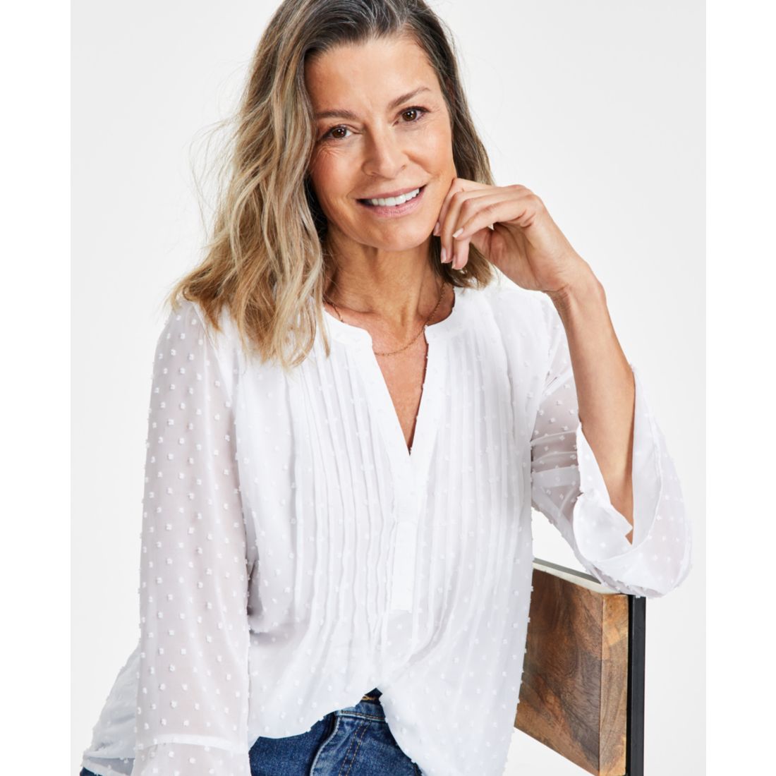 Style & Co Women's Textured Pintuck Ruffle Sleeve Top, Created for Macy's