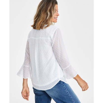 Style & Co Women's Textured Pintuck Ruffle Sleeve Top, Created for Macy's