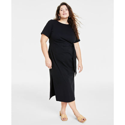 On 34th Trendy Plus Size Side-Tie Knit Midi Dress, Created for Macy's