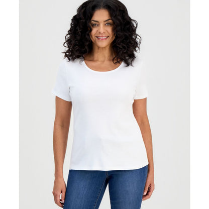 Style & Co Women's Cotton Short-Sleeve Scoop-Neck Top, Exclusively at Macy's
