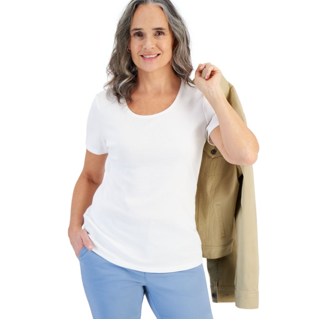 Style & Co Women's Cotton Short-Sleeve Scoop-Neck Top, Exclusively at Macy's
