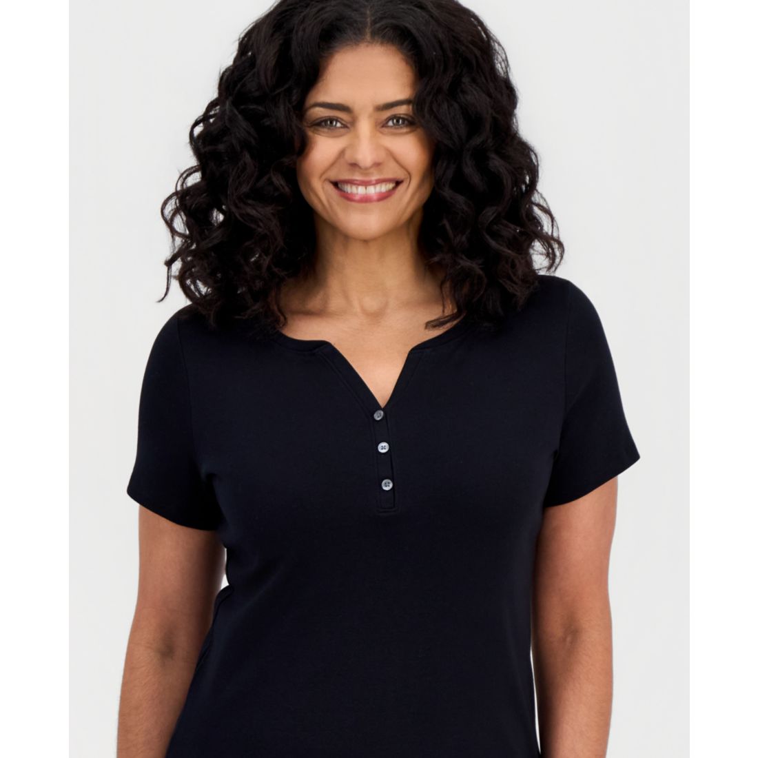 Style & Co Women's Short-Sleeve Cotton Henley Top, Exclusively at Macy's