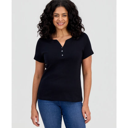 Style & Co Women's Short-Sleeve Cotton Henley Top, Exclusively at Macy's