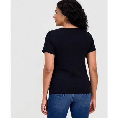 Style & Co Women's Short-Sleeve Cotton Henley Top, Exclusively at Macy's