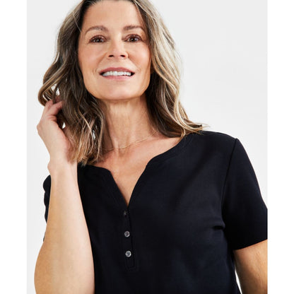 Style & Co Women's Short-Sleeve Cotton Henley Top, Exclusively at Macy's