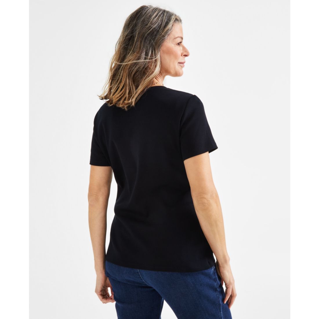 Style & Co Women's Short-Sleeve Cotton Henley Top, Exclusively at Macy's