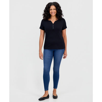 Style & Co Women's Short-Sleeve Cotton Henley Top, Exclusively at Macy's