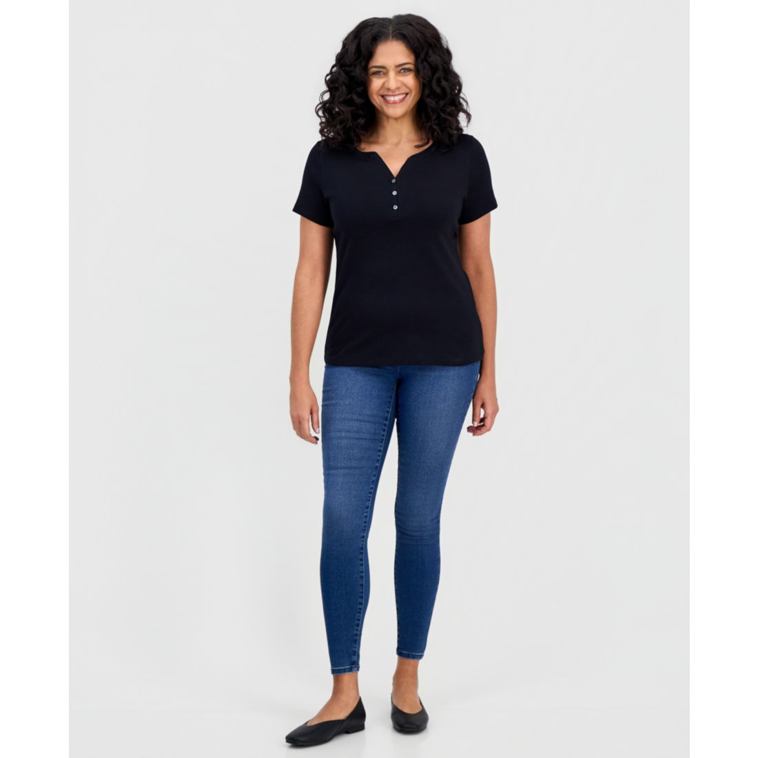 Style & Co Women's Short-Sleeve Cotton Henley Top, Exclusively at Macy's