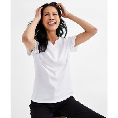 Style & Co Women's Short-Sleeve Cotton Henley Top, Exclusively at Macy's