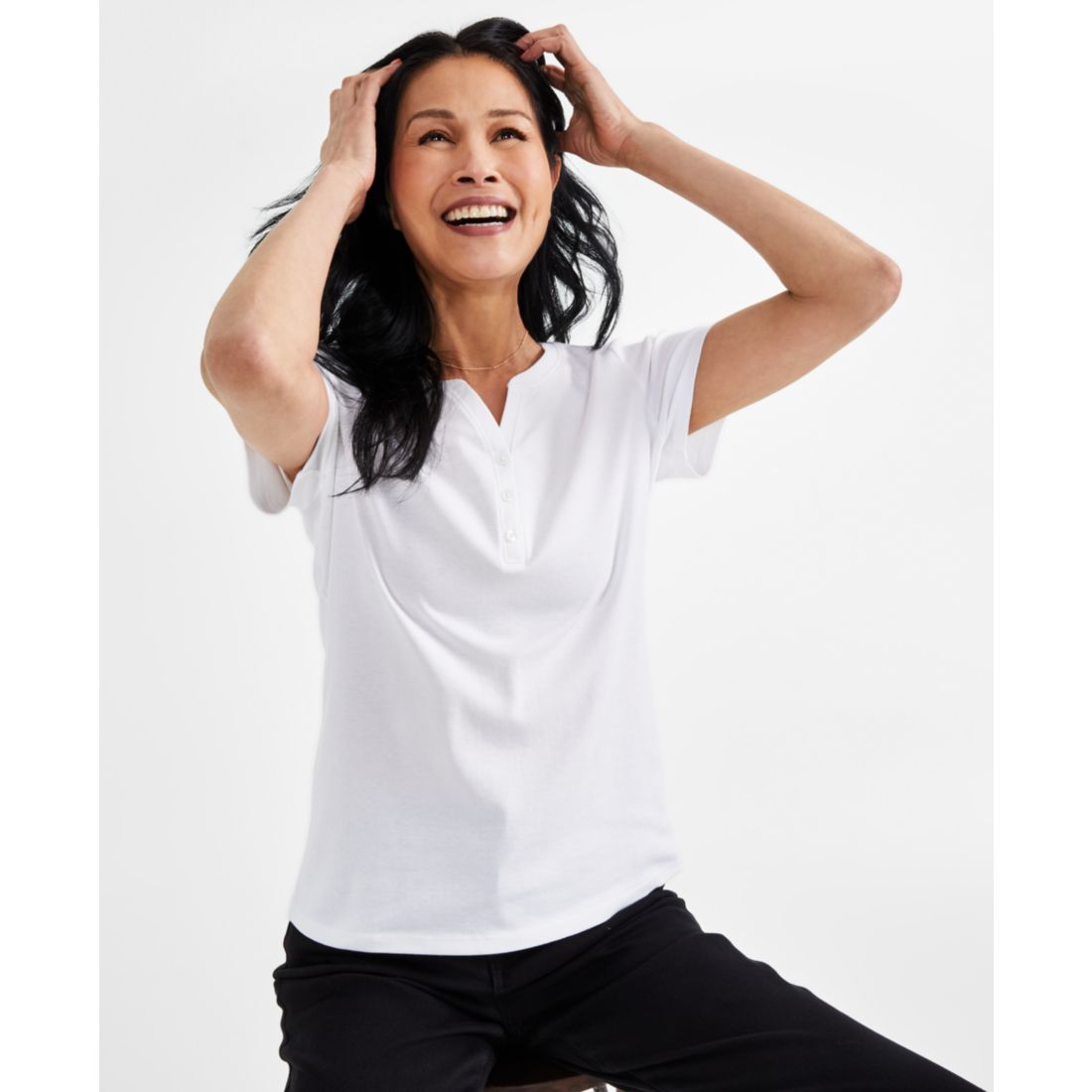 Style & Co Women's Short-Sleeve Cotton Henley Top, Exclusively at Macy's