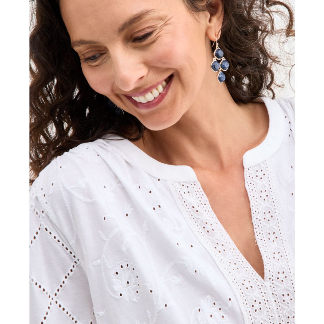 Style & Co Women's Split-Neck Eyelet-Embroidered Top, Exclusively at Macy's