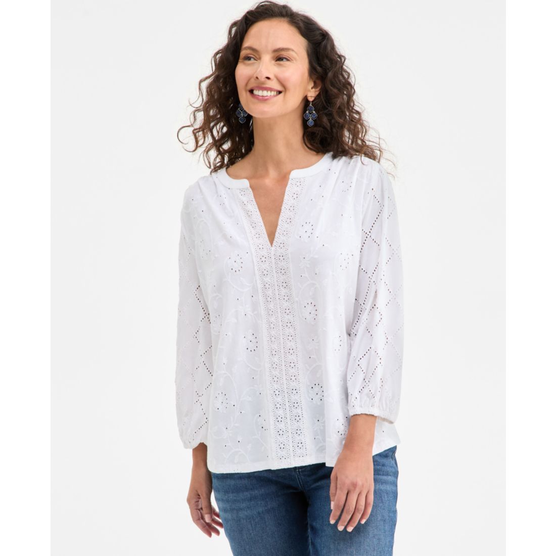Style & Co Women's Split-Neck Eyelet-Embroidered Top, Exclusively at Macy's