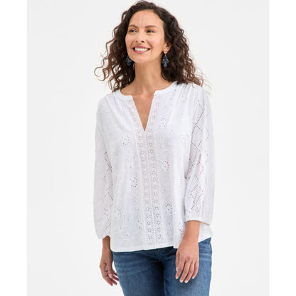 Style & Co Women's Split-Neck Eyelet-Embroidered Top, Exclusively at Macy's