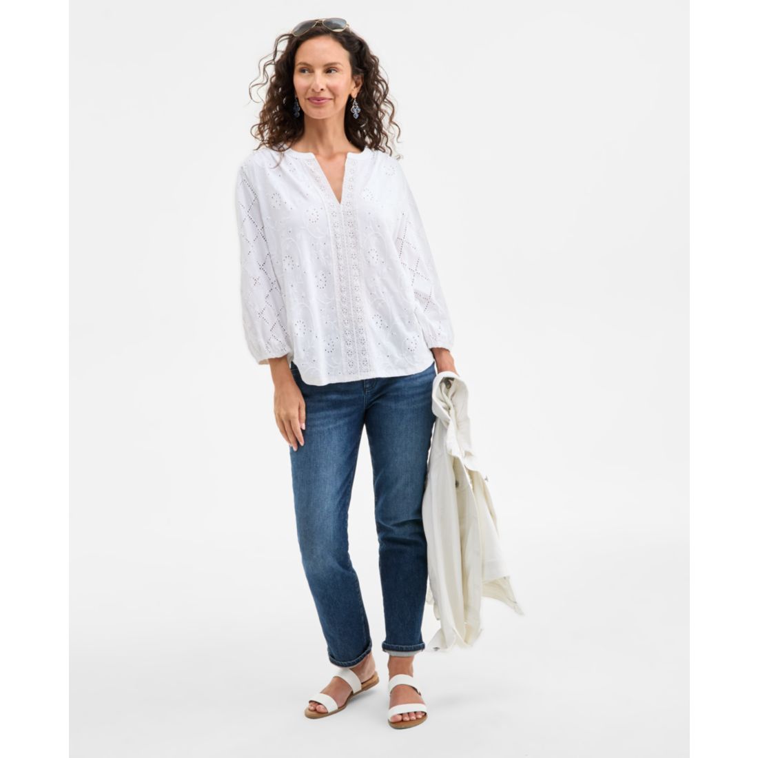 Style & Co Women's Split-Neck Eyelet-Embroidered Top, Exclusively at Macy's