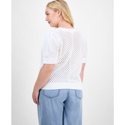 On 34th Trendy Plus Size Diagonal-Knit Puff-Sleeve Sweater, Exclusively at Macy's