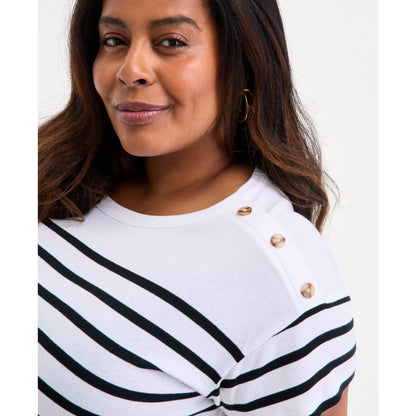 Style & Co Plus Size Stripe Button-Trim T-Shirt, Exclusively at Macy's