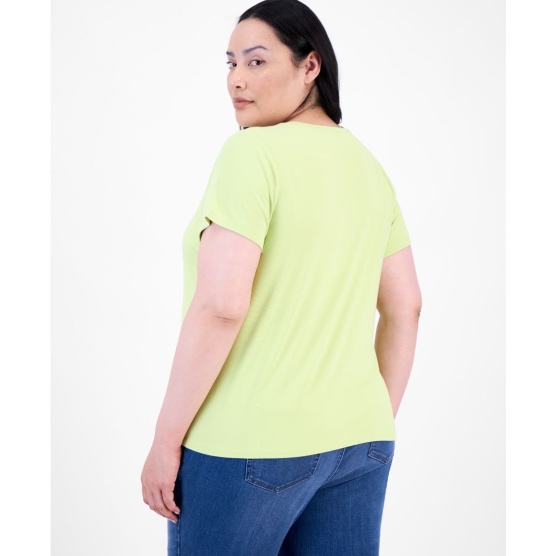 I.n.c. International Concepts Plus Size V-Neck Ribbed Knit Top, Exclusively at Macy's