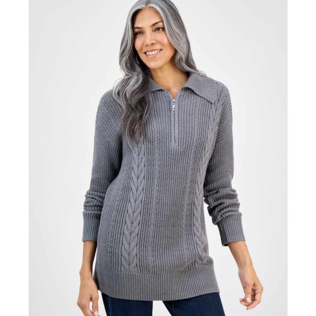 Style & Co Women's Quarter-Zip Cable-Knit Sweater, Macy's Exclusive