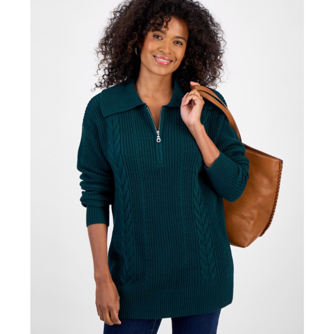 Style & Co Women's Quarter-Zip Cable-Knit Sweater, Macy's Exclusive