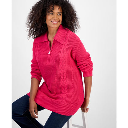 Style & Co Women's Quarter-Zip Cable-Knit Sweater, Macy's Exclusive