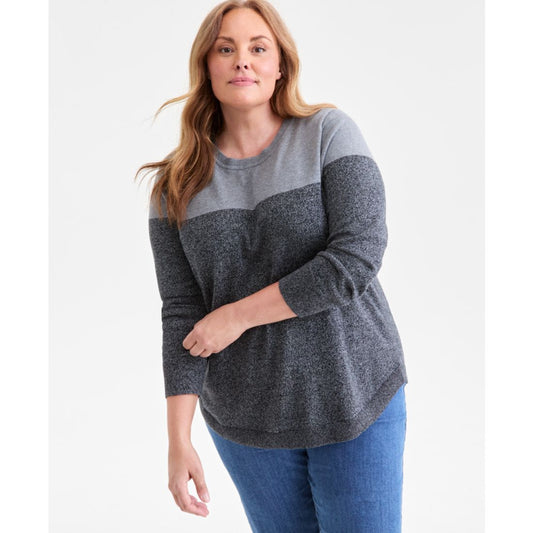 Style & Co Plus Size Cotton Color-Block Crewneck Sweater, Macy's Exclusive