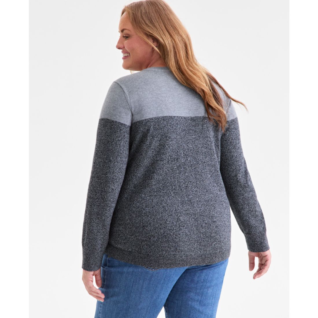 Style & Co Plus Size Cotton Color-Block Crewneck Sweater, Macy's Exclusive