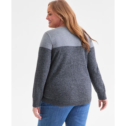 Style & Co Plus Size Cotton Color-Block Crewneck Sweater, Macy's Exclusive