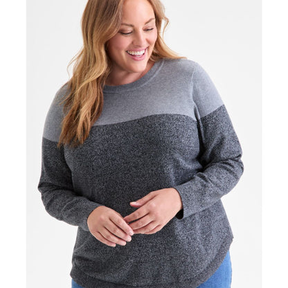 Style & Co Plus Size Cotton Color-Block Crewneck Sweater, Macy's Exclusive