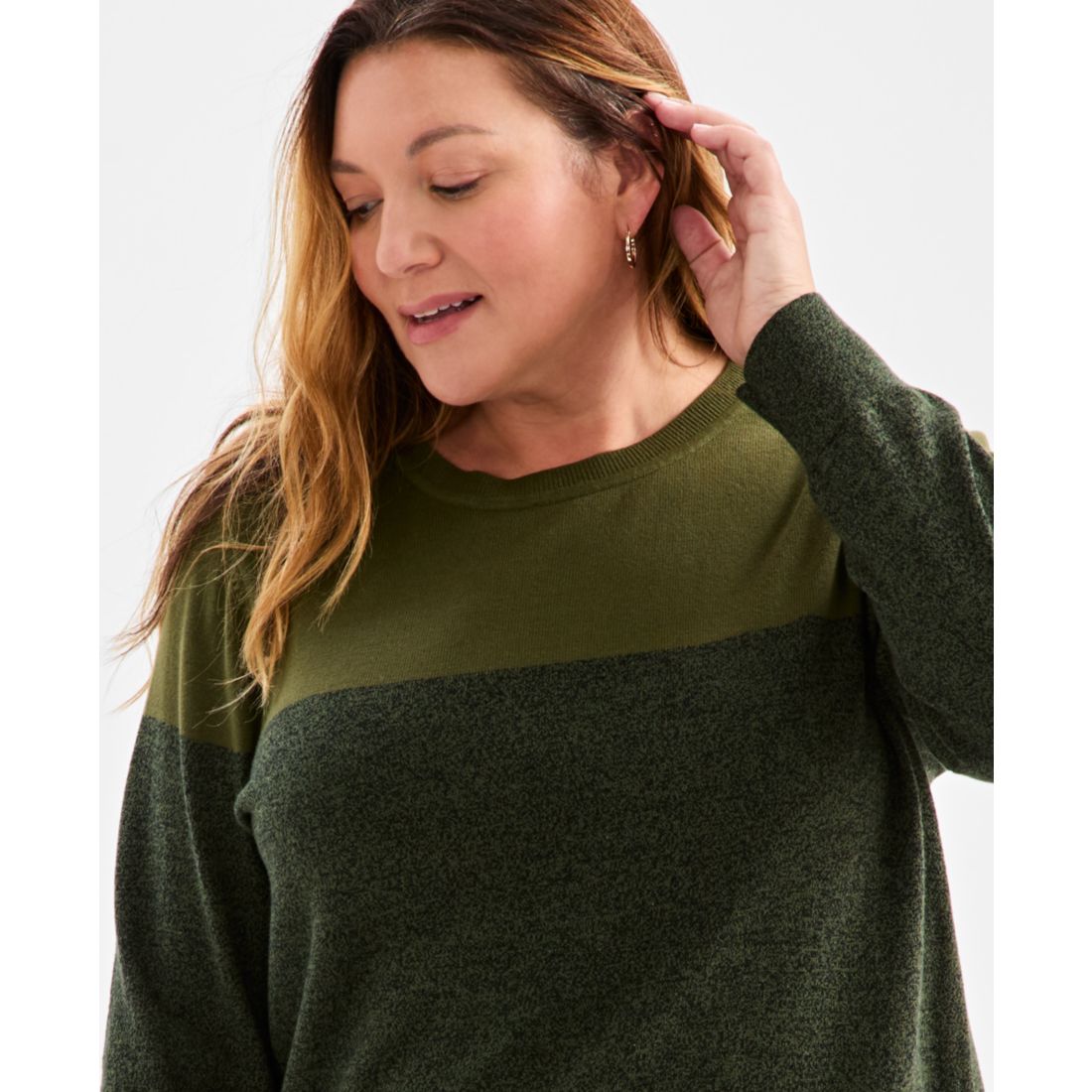 Style & Co Plus Size Cotton Color-Block Crewneck Sweater, Macy's Exclusive