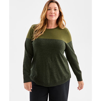 Style & Co Plus Size Cotton Color-Block Crewneck Sweater, Macy's Exclusive